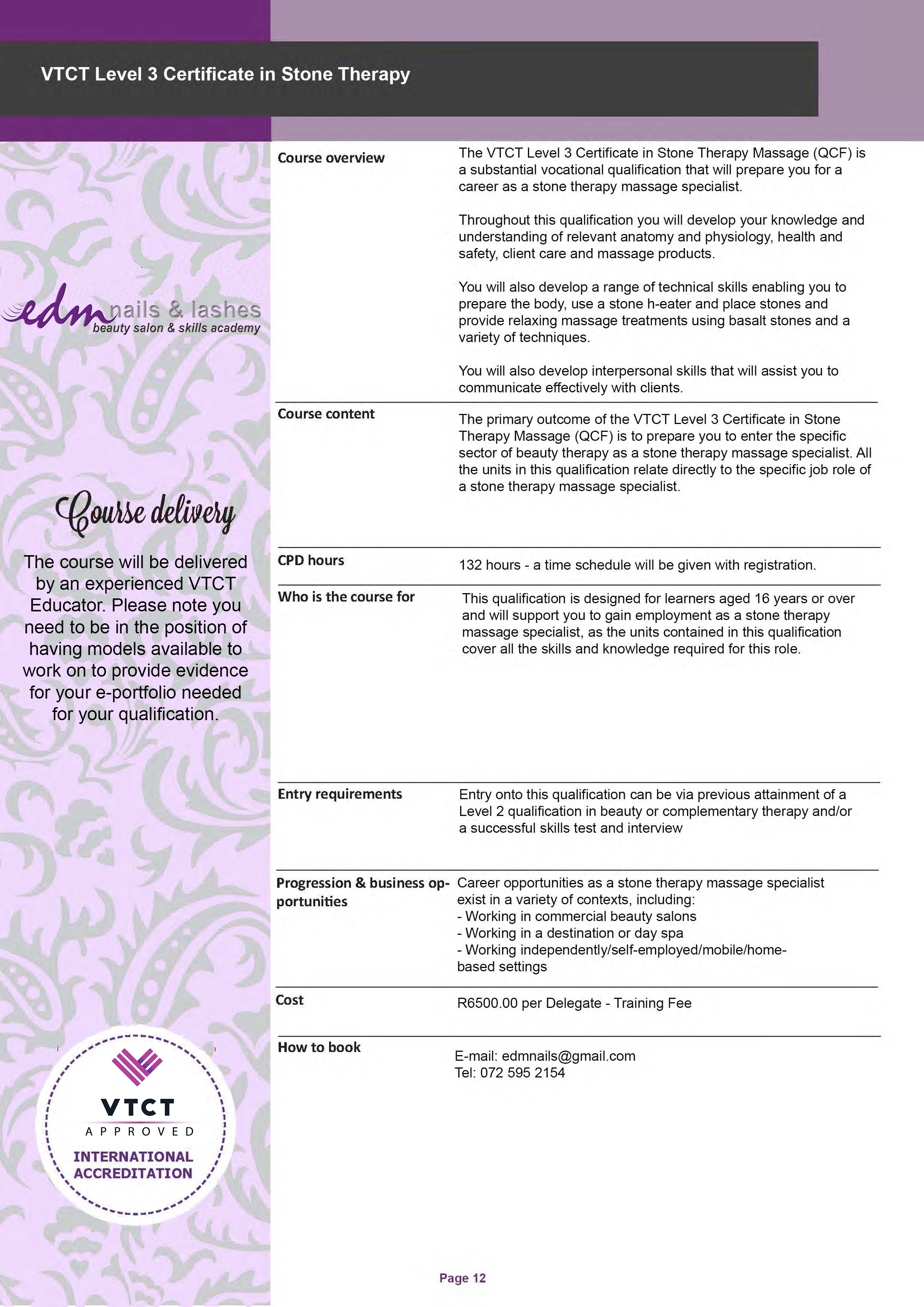  VTCT Level 3 Certificate in Stone Therapy